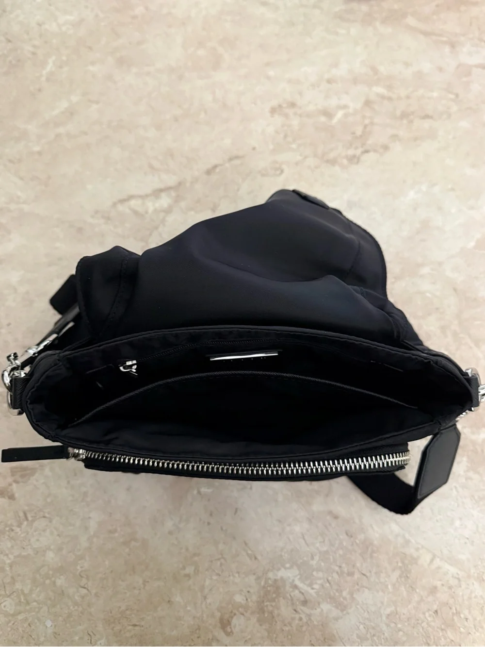 Tory Burch Black Nylon Messenger Crossbody Bag with Silver Hardware